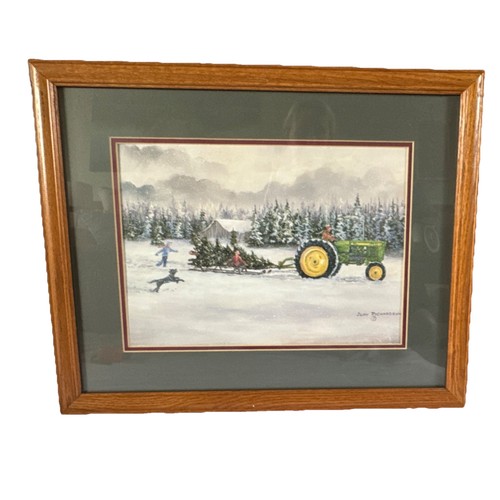 John Deere Tractor Winter Scene Framed Art Print Judy Richardson 22x18
