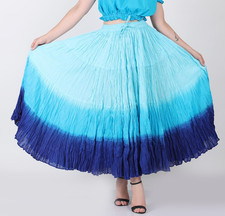 Women's 25 Yard Tribal ATS Belly Dancing 100 Cotton, 4 Tiered Blue Shades Skirt