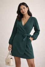 Madewell Texture & Thread Green Long Sleeve Wrap Dress XL Stretch Workwear Chic