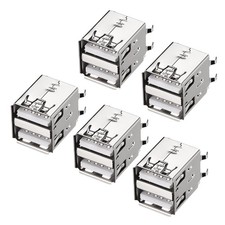 PCB USB Connector Type-A Dual Port Female Jack Vertical Four Bend Foot 5pcs