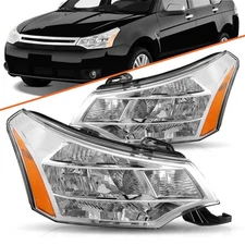 Headlights Assembly For 2008-2011 Ford Focus S SE SES SEL Chrome Housing Pair