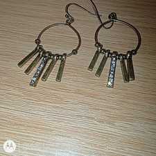 Gold Tone Hoop Dangle Drop Earrings Clear Cry...