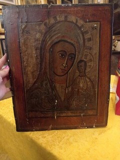 Russian icon virgin with child oil on board 39x31cm Russian icon