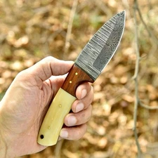 Custom Handmade Damascus Steel Skinner Knife Outdoor Tactical Hunting Fix Blade