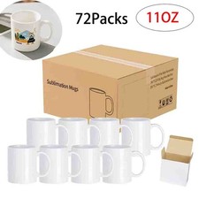 72X Sublimation Mugs 11oz Blank Plain White Large Handle Cups+Smash Proof Box