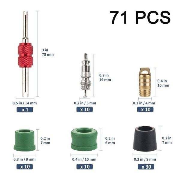 Ac Ventil Core Entfernung Werkzeug Kit 71 Teile Mit Schlauch Scheiben Und Gummi-image
