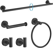 Matte Black Bathroom Hardware Set 5 Piece, SUS304 Stainless Steel Bath Towel Bar