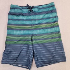 Laguna Boy's Teal Navy Green Striped Swim Shorts Size Large 14/16 Casual