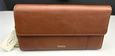 FOSSIL JORI FLAP CLUTCH Women's Medium Brown Leather $100 NEW