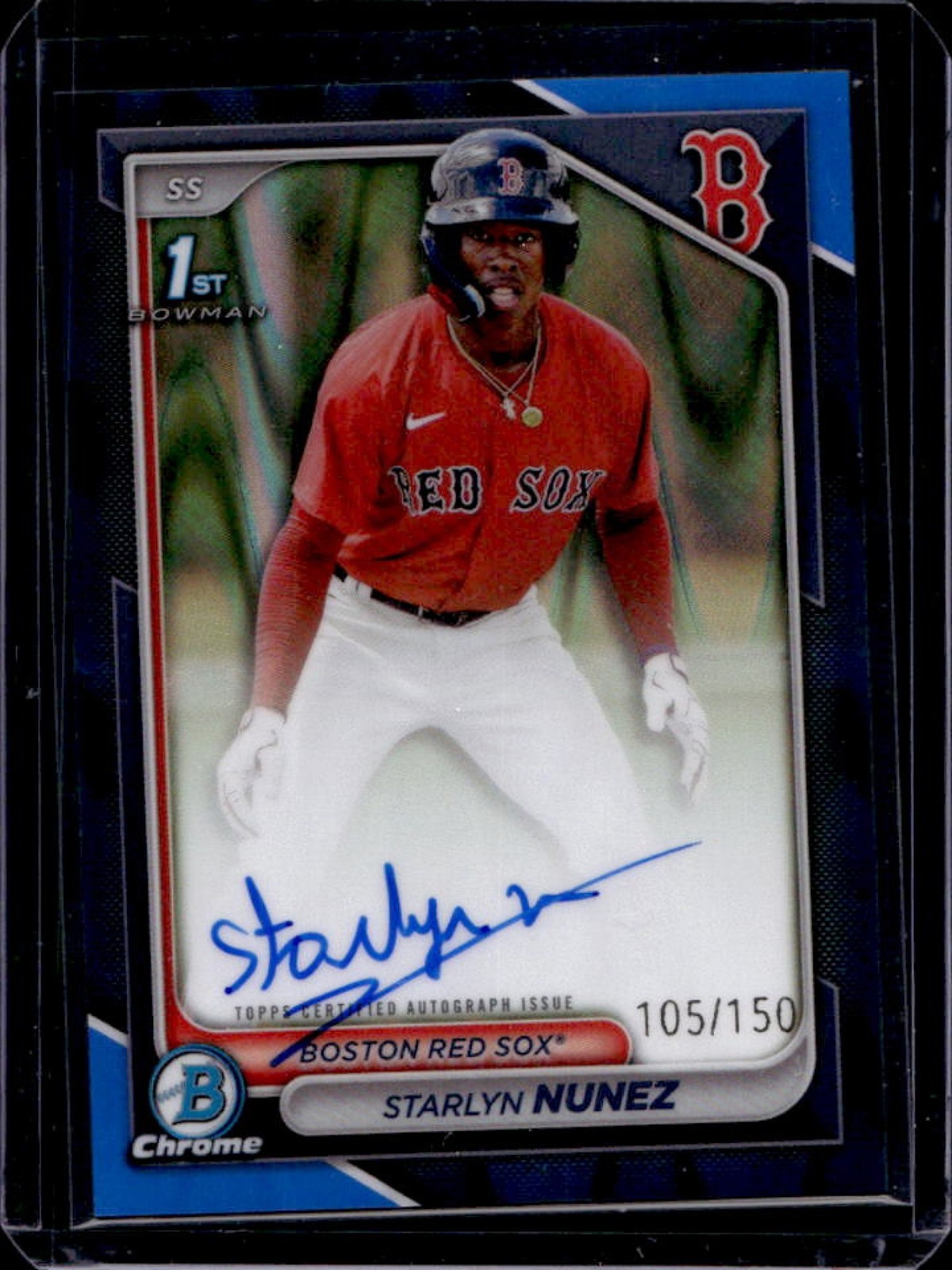 2024 Bowman Chrome Starlyn Nunez Auto Blue Raywave Refractor 1st #105/150