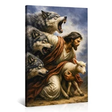 Jesus Christ and Lamb Canvas Print Religious Artwork Wall Art Poster Decor