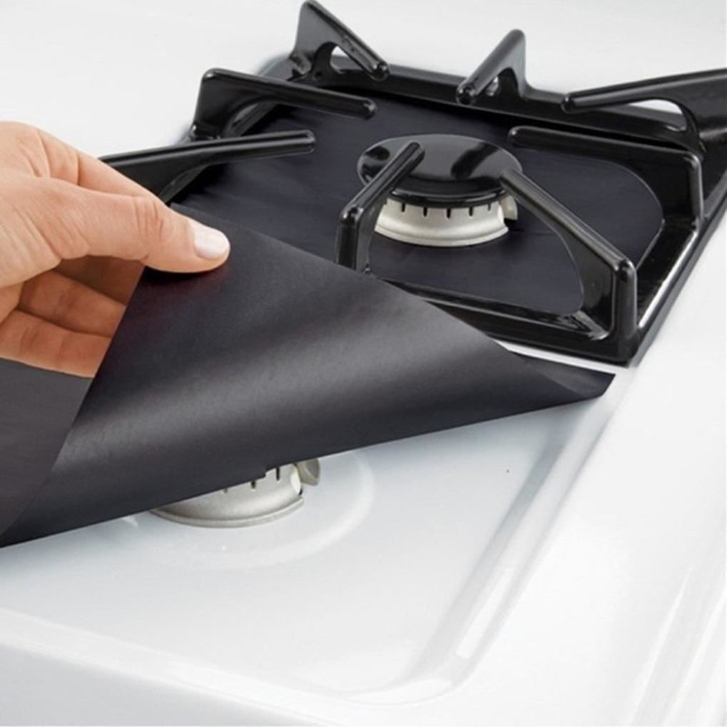 4 Reusable Gas Range Stove Hob Protector Liner Non Stock Cooker Cover Black