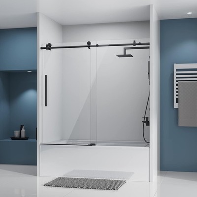 DELAVIN Frameless Tub Shower Door 56 60 x 59 Black