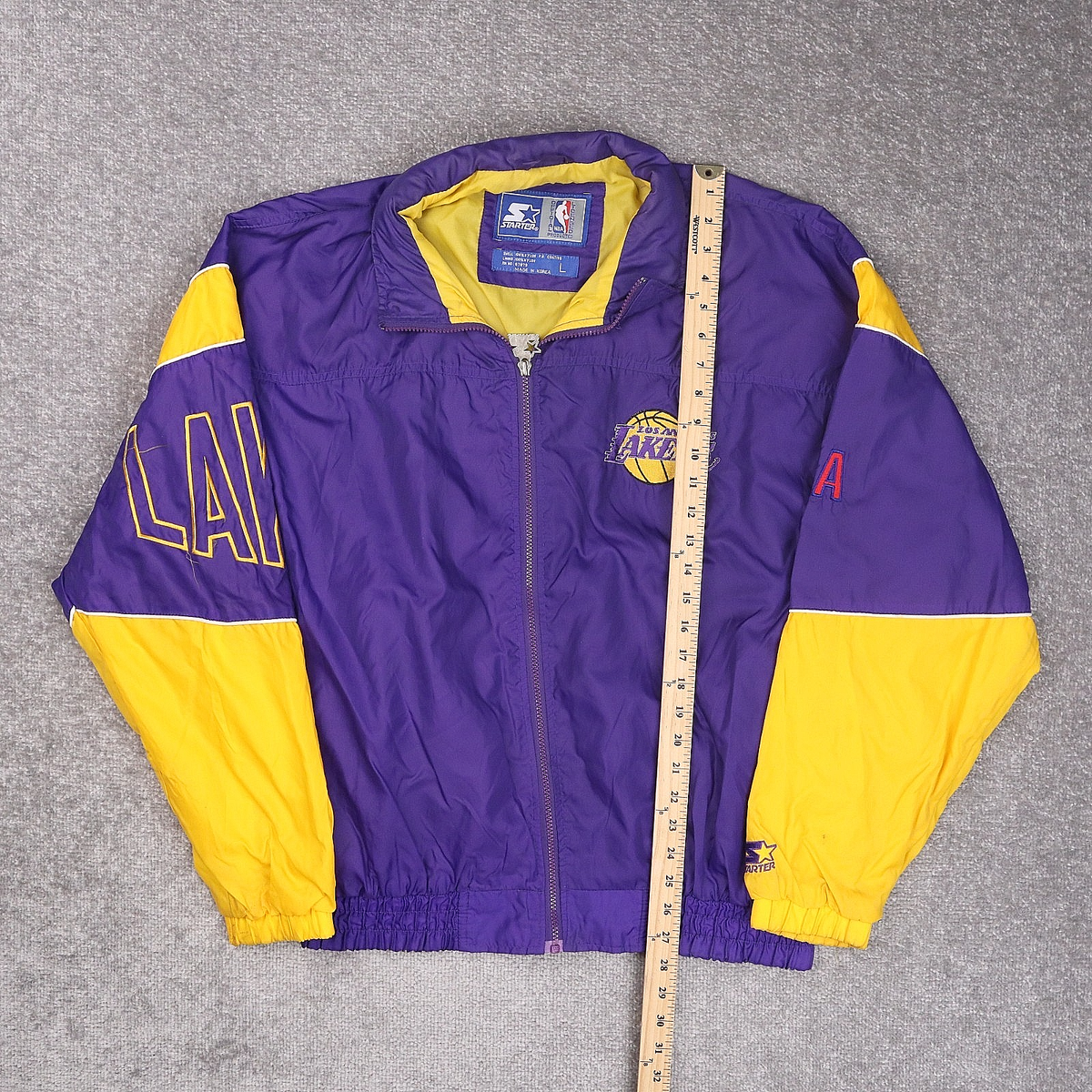 STARTER Lakers 90sスタジャン　L Vintage Starter NBA Los Angeles Lakers Large Purple Yellow Full