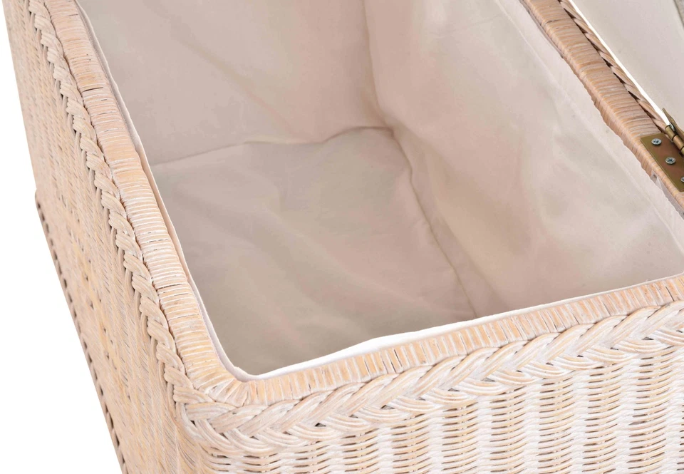 Rattan Sitztruhe Truhenbank mit gepolsterten Sitz in der Farbe Vintage Weiss - Bild 4 von 4