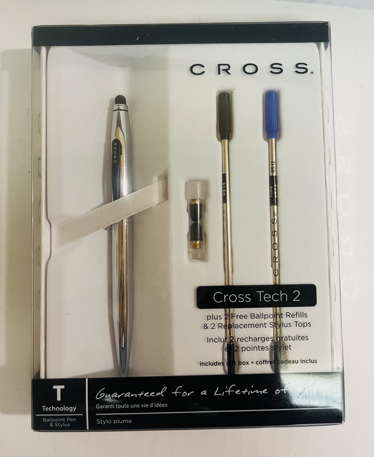 NIB Cross Tech 2 Dusl Function Ballpoint Pen & Stylus In Chrome 