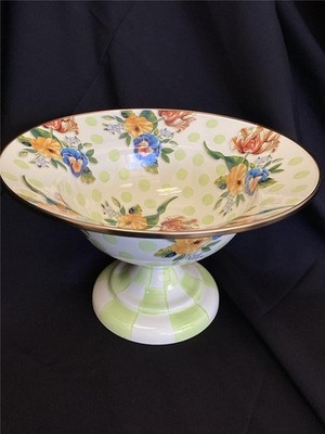 ++ Mackenzie Childs Wildflowers Large Enamel Compote GREEN 89221-386