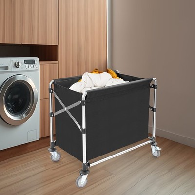 Foldable Stainless Steel Laundry Cart With Oxford Bag & Wheels 200kg Black