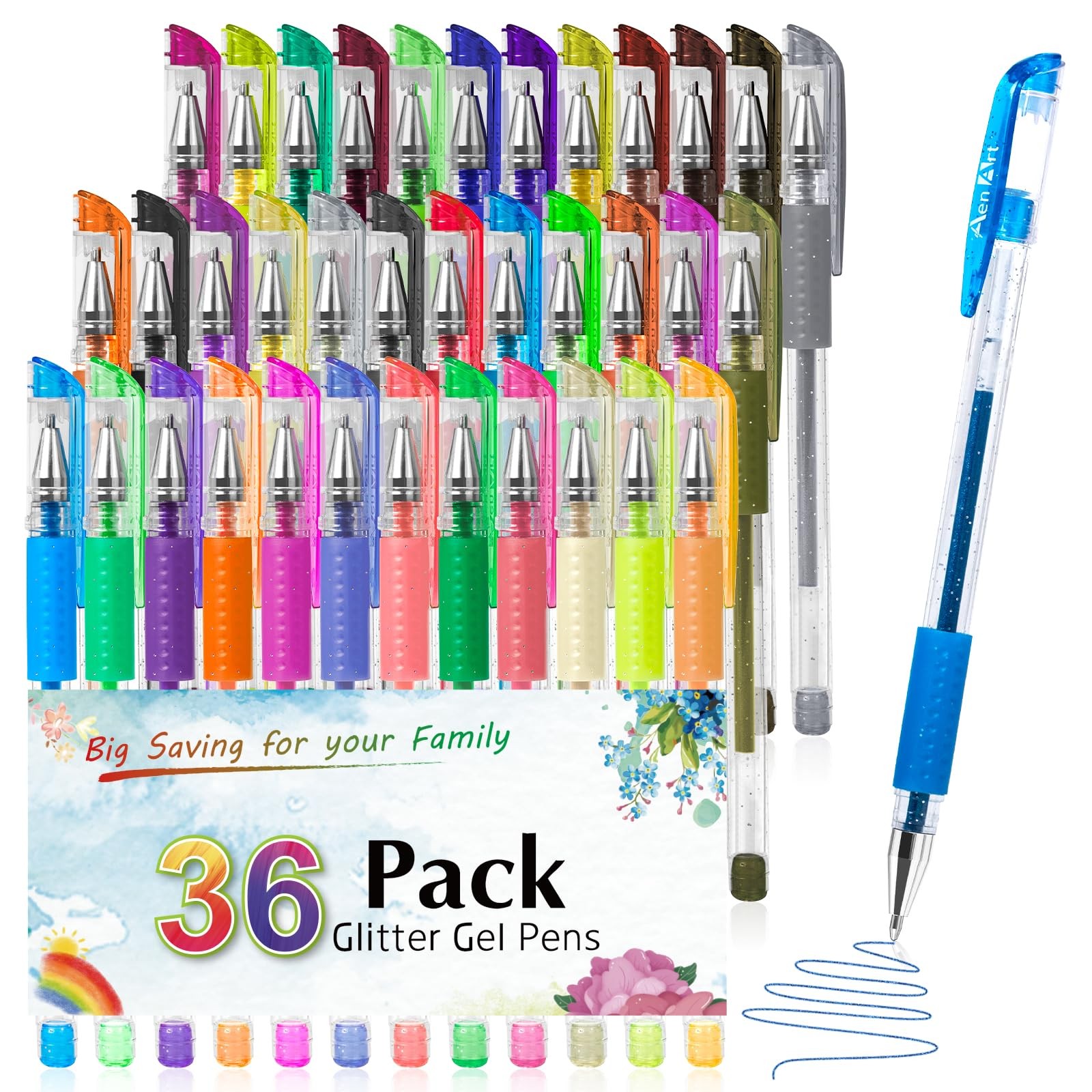 Aen Art Glitter Gel Pens for Adult Coloring Books, 36 Colors Gel Marker Set C...