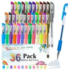 Aen Art Glitter Gel Pens for Adult Coloring Books, 36 Colors Gel Marker Set C...