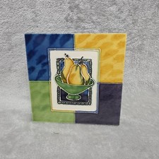 RusticBowl Of Pears Ceramic High Gloss Art Tile 6' x 6" VelvetBacking Stand/Hang
