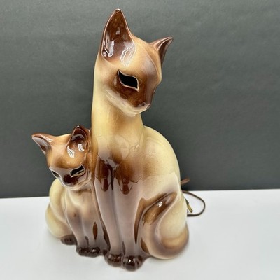 Kron of Texas Siamese Cat TV Lamp Vintage 1960 Light through Eyes