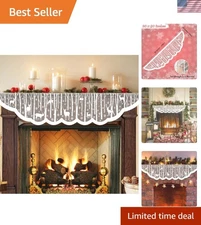 White Christmas Fireplace Mantel Cover – Lace Reindeer Snowflake Mantle Scarf...