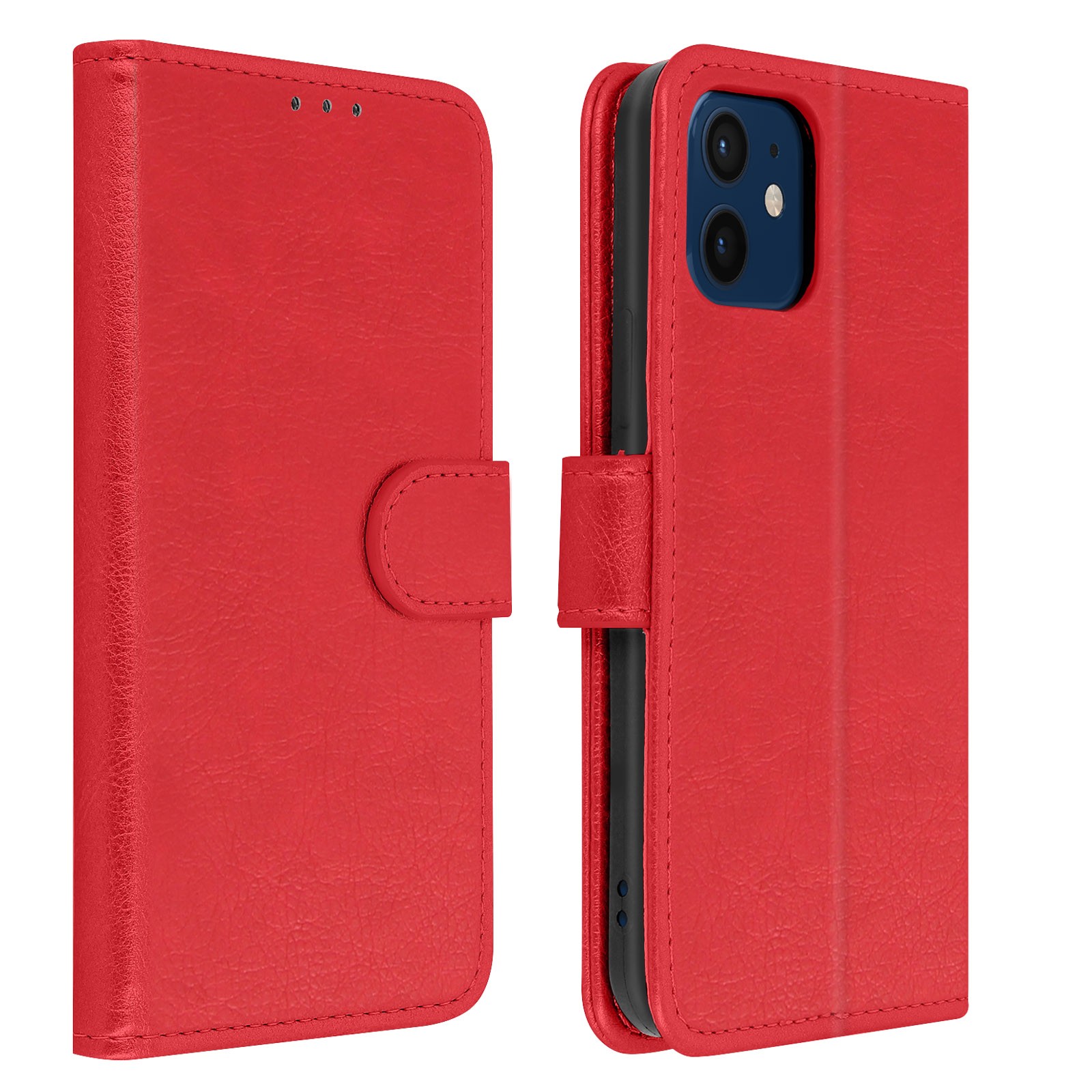 Étui à rabat iPhone 12 Pro anti-rayure avec porte-carte intégré rouge