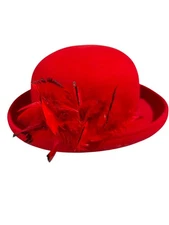 Women’s Commodore Red Hat Society Felt Hat With Feathers Made In USA