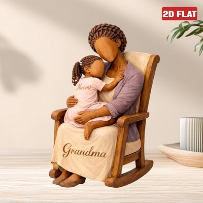 Personalized Black Grandma Grandkids Wood Block 2D FLAT Mother Gift For Mom Nana