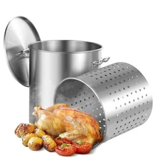 64QT Stainless Steel Stockpot Cooking Kitchen Sauce Pot with Basket Lid Handle