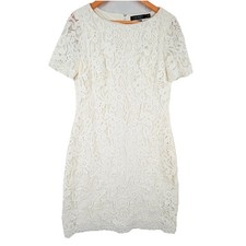 Lauren Ralph Lauren lace sheath dress Ivory wedding event short sleeve knee SZ-8