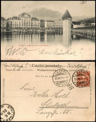 Ansichtskarte Luzern Lucerna Hotel du Lac und Pilatus 1901