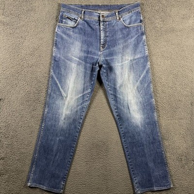 Wrangler Jeans Mens 36x34 Blue Texas Stretch Straight Fit Medium Wash Denim Fade