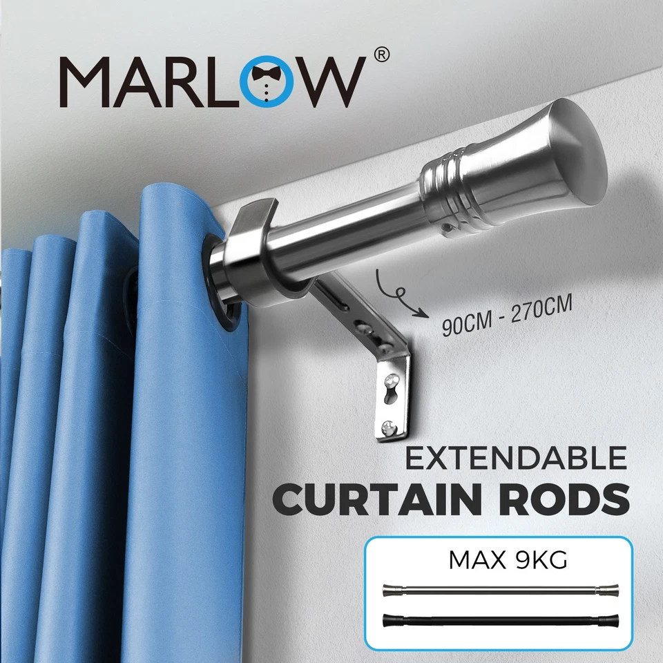 Marlow Curtain Rod Steel Quiet Rail Pole Pommel Set Extendable Adjustable Modern