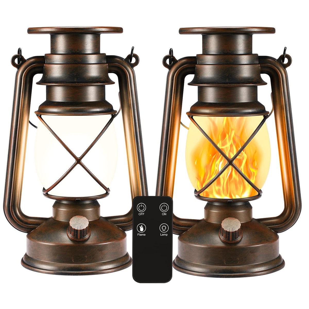 Hanging Solar Lights Flickering Flame LED Vintage Lanterns