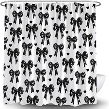 Black Bow Shower Curtain Cute Bowknot Heart Modern Aesthetic Minimalist Bath ...