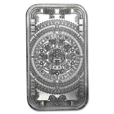 1 TROY OZ .999 FINE SILVER AZTEC CALENDER BAR BU 112.97 per troy oz