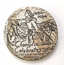 1984 Champlin Celebrates Father Hennepin Crossing 3" Pinback Button Pin Vintage