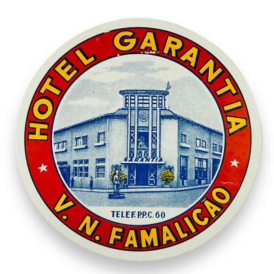 Hotel Garantia Vila Nova de Famalicão Portugal Scarce Vintage Luggage Label