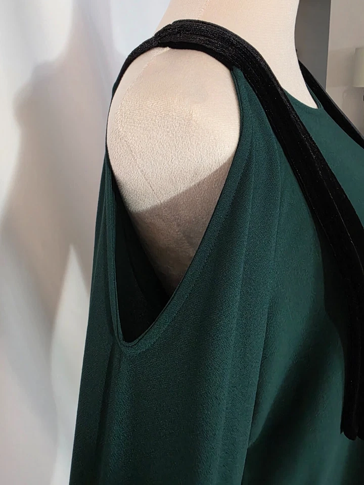 Inc International Concept verde con terciopelo negro mujer top talla M M587 Foto 4 de 4