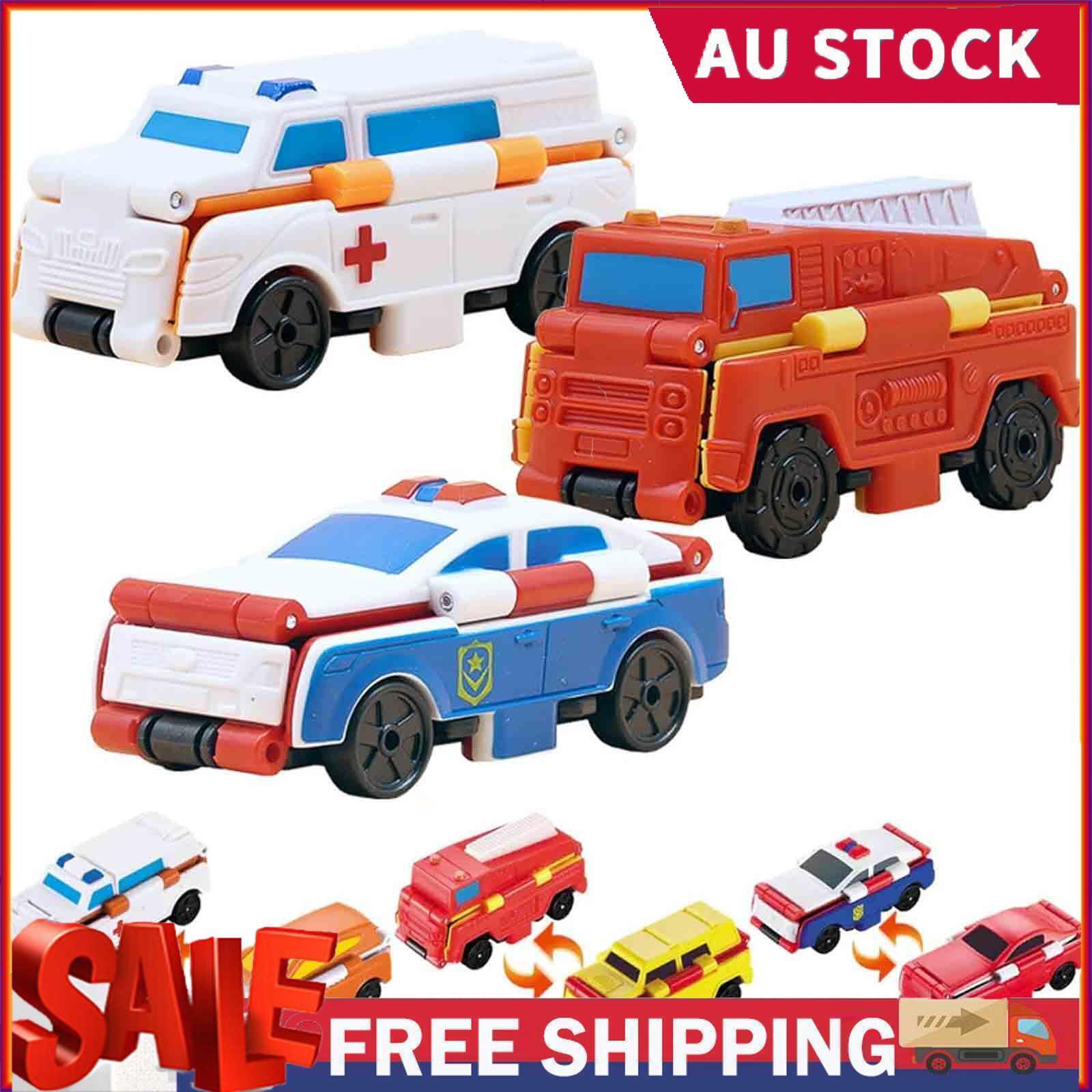 Transformable Cars Emergency Vehicles Set of 3 - Mini Deformation Toy Cars