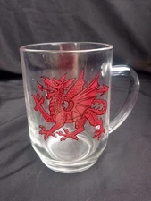 Welsh Red Dragon Y Ddraig Goch Large Clear Glass Mug