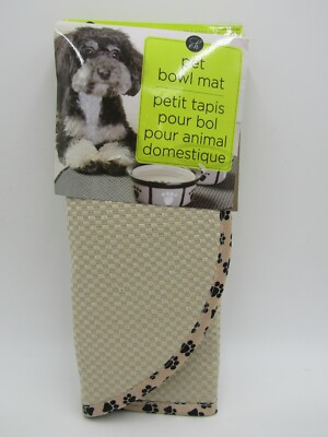 Envision Home Pet Dog Cat Bowl Mat Pad Cream Paw Prints 12 x 22'' #9976B