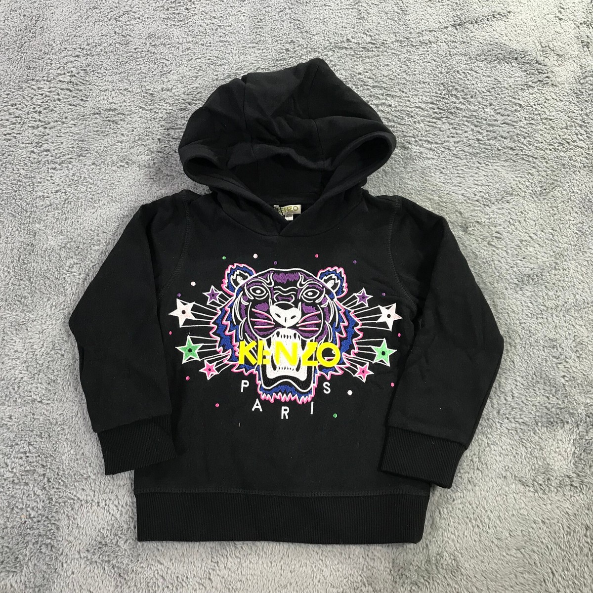 Kenzo Kids Sweater Girls Black Embroidered Tiger Graphic Hoodie