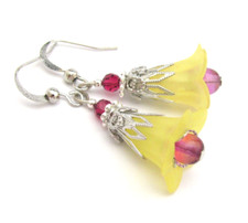 Yellow Flower Earrings Spring Boho Chic Silver Plated