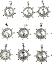 Wholesale Lot os 9 Nautical Ship Wheel Anchor Pendants