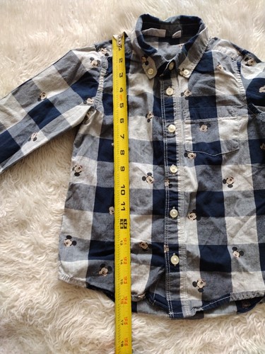 Baby Gap Disney Baby Size 4 Toddler Long Sleeve Button Shirt Mickey Mouse Check - Picture 6 of 9