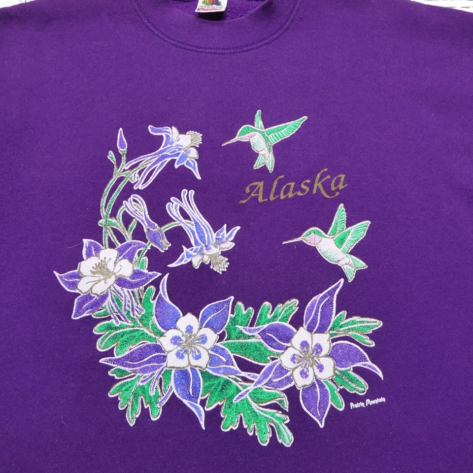 Sudadera De Colección Alaska Para Mujer XL Púrpura Polar Colibrí Gráfico Foto 2 de 4
