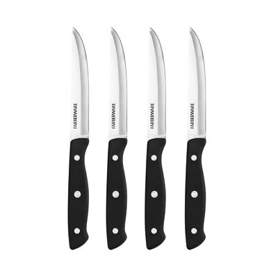 Farberware Stamped Triple Rivet Steak Knife Set, 4-Piece (Black)